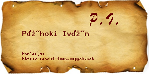 Páhoki Iván névjegykártya